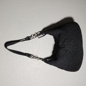 Crochet Purse Hobo Womens shoulder bag black flower